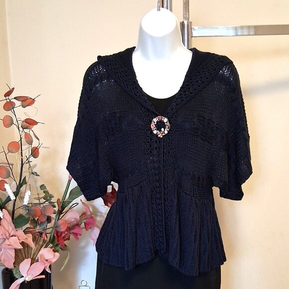 NWT Navy Blue Knit Shrug Open Front Hooded Cardigan Lightweight Ladies Sweater - Picture 5 of 7